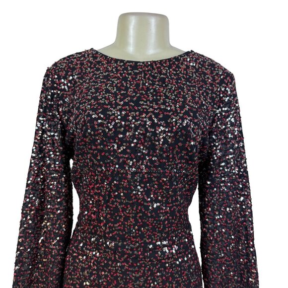 H&M Women's Black Sequin Mini Dress V-Neck Sparkle Shine Size 14 - New - Picture 4 of 9